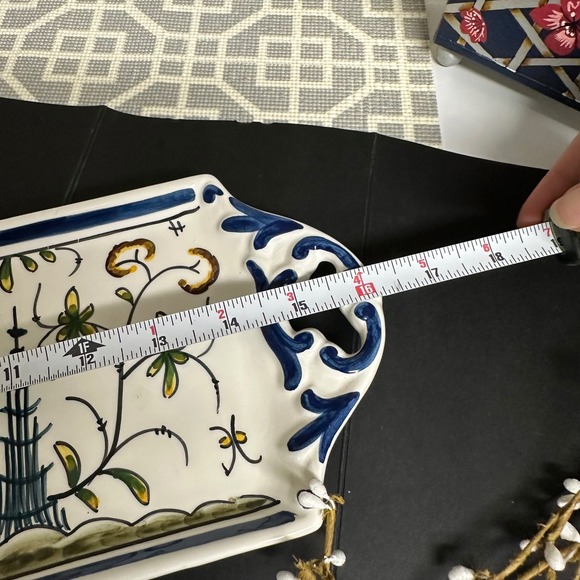 Sur la Table Appetizer Tray w/ Handles Portugal Stylized Foliage Folk Artsy - Picture 7 of 10